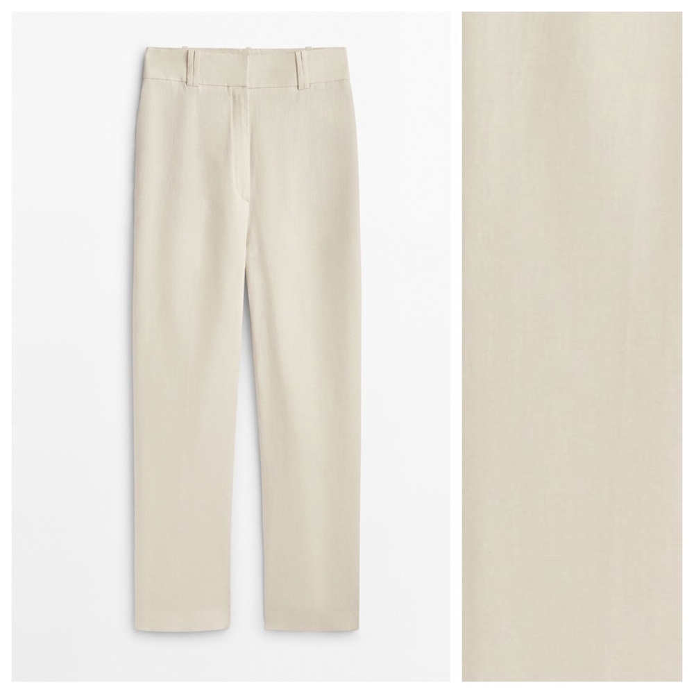 NWT. Massimo Dutti Vanilla 100% Linen Suit Trousers with Double Tabs. Size 8.